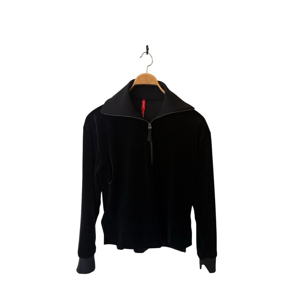 SPANX Black Velvet Half Zip Pullover Long Sleeve Jacket Women’s Size Small